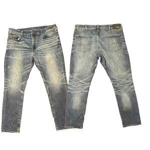 American Eagle Baggy Jeans, faded wash denim, loose relaxed fit, distressed